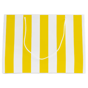 Sacola Para Presentes Grande Trendy Yellow White Stripes Moderno Elegante