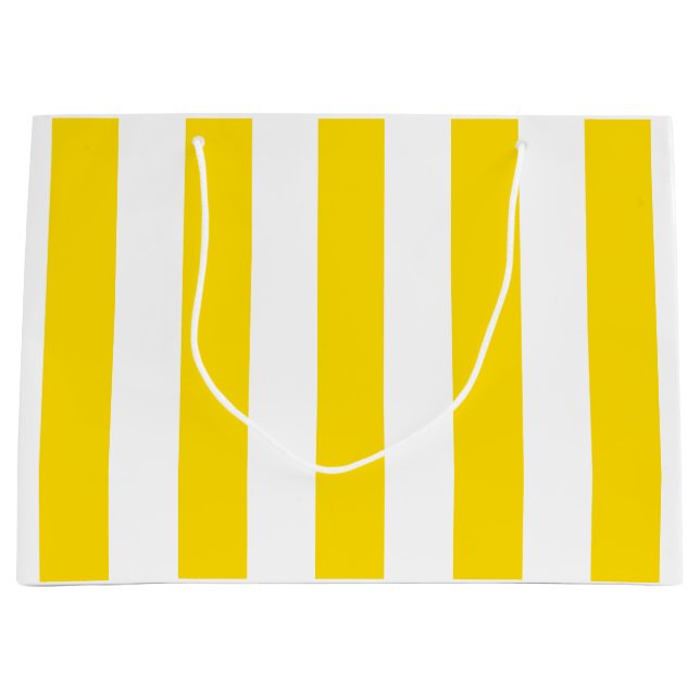 Sacola Para Presentes Grande Trendy Yellow White Stripes Moderno Elegante (Frente)