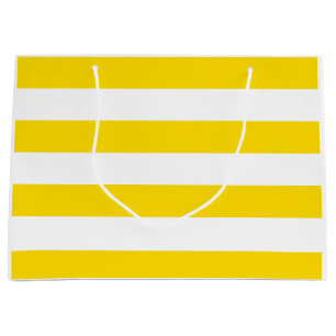 Sacola Para Presentes Grande Trendy Yellow White Stripes Moderno Modelo