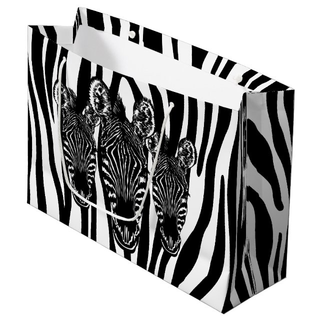Sacola Para Presentes Grande Trendy Zebra Herd na Impressão Zebra (Frente inclinada)