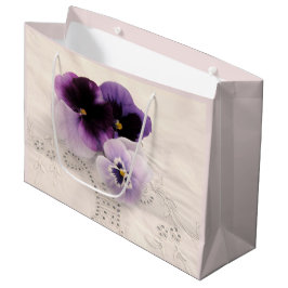 Sacola Para Presentes Grande Três pansias roxas