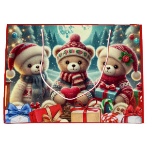 Sacola Para Presentes Grande Três Ursinhos de Pelúcia Feliz Natal