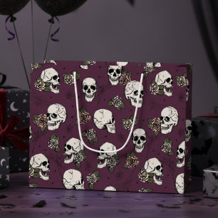 Sacola Para Presentes Grande Trevas Maroon Góticas e Rosas no Halloween