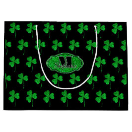 Sacola Para Presentes Grande Trevos Brilhantes Verdes Monogramados St Patrick