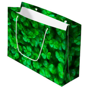 Sacola Para Presentes Grande Trevos verdes irlandeses celtas afortunados