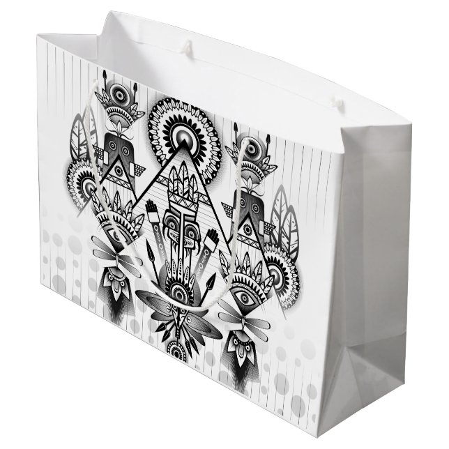 Sacola Para Presentes Grande Tribal Nativo abstrato (Verso inclinado)