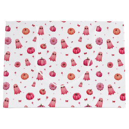 Sacola Para Presentes Grande Trick ou Tratar Abóboras de Halloween Rosa