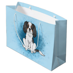 Sacola Para Presentes Grande Tricolor Cavalier King Charles Spaniel Dog Azul