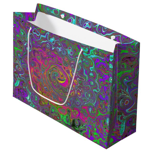 Sacola Para Presentes Grande Trippy Hot Pink Abstrato Retro Liquid Swirl (Frente inclinada)