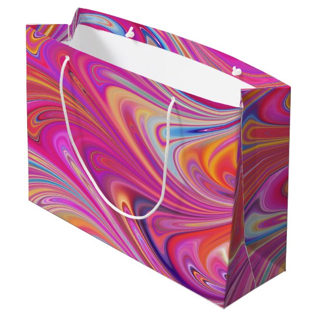 Sacola Para Presentes Grande Trippy Pink e Orange Swirly Design (Verso inclinado)