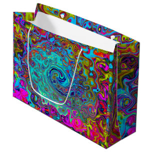 Sacola Para Presentes Grande Trippy Sky Blue Abstrato Retro Liquid Swirl