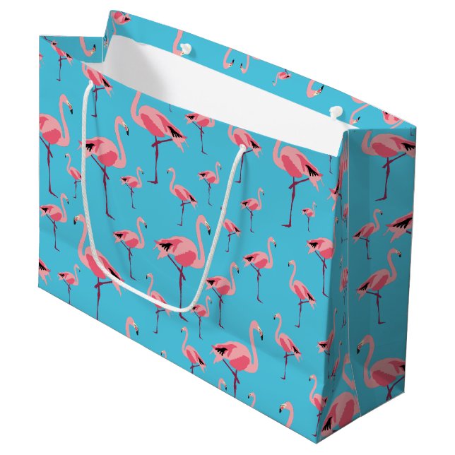 Sacola Para Presentes Grande Tropical Summer Pink Flamingo Pattern (Frente inclinada)