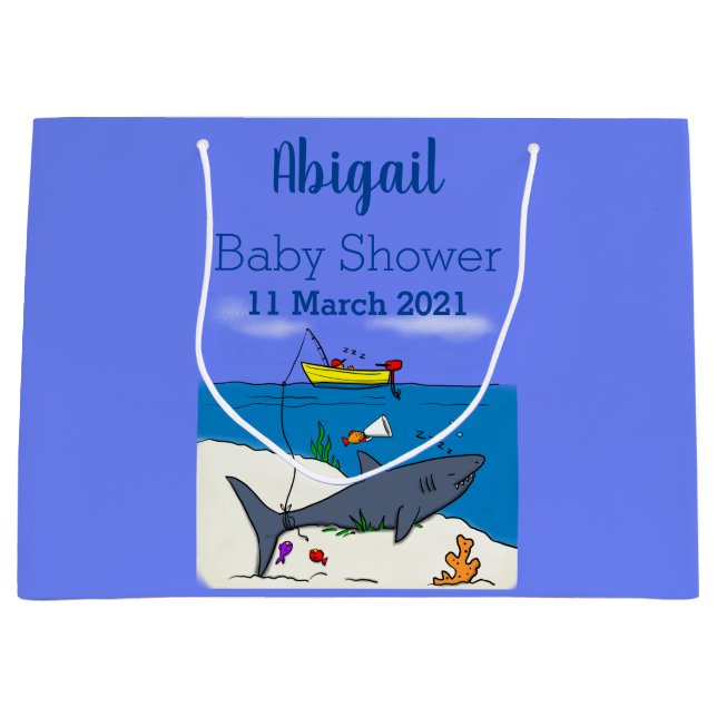 Sacola Para Presentes Grande Tubarão-cama engraçado e desenho animado (Frente)