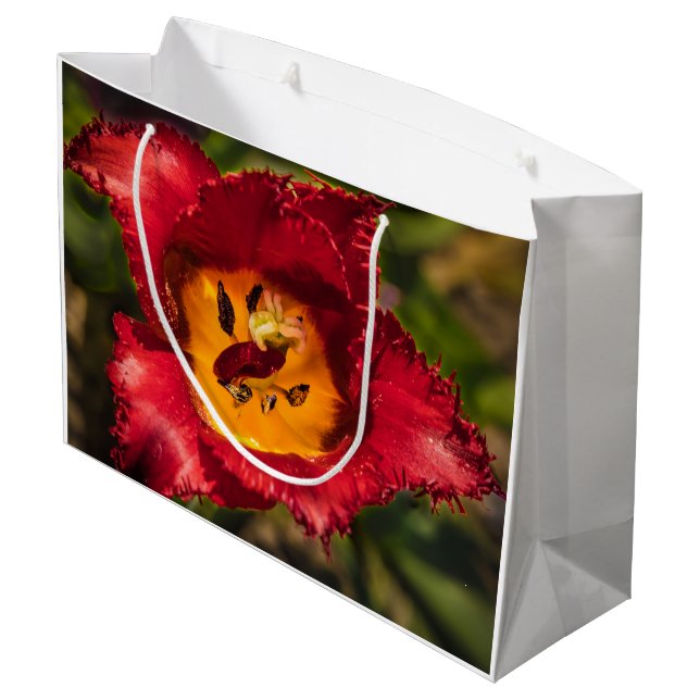 Sacola Para Presentes Grande tulipa vermelha (Verso inclinado)