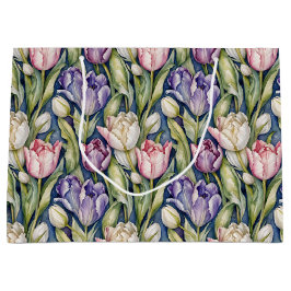 Sacola Para Presentes Grande Tulipas Clássicas Rosa, Roxo, Branco