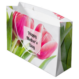 Sacola Para Presentes Grande Tulipas cor-de-rosa com Dia de as mães de fotos de