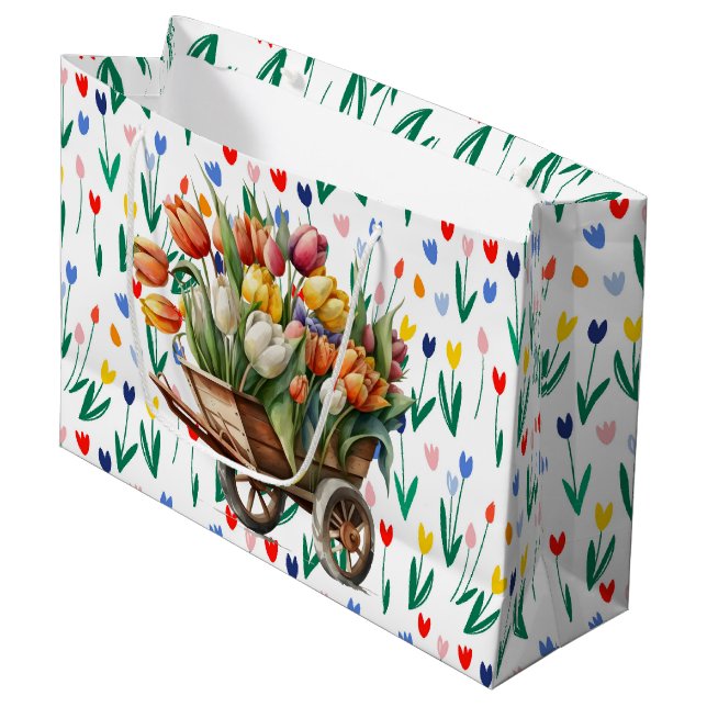 Sacola Para Presentes Grande Túlipas da Primavera (Frente inclinada)