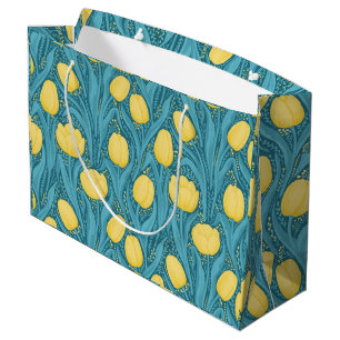 Sacola Para Presentes Grande Tulipas em azul e amarelo