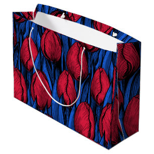 Sacola Para Presentes Grande Tulipas em vermelho e azul