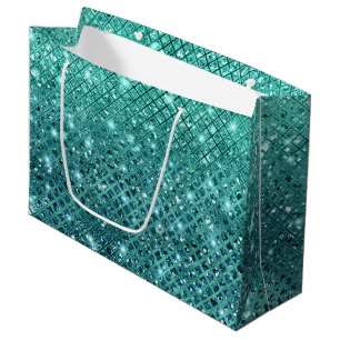Sacola Para Presentes Grande Turquesa Aqua Green Sparkle