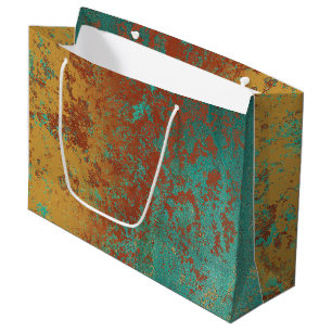 Sacola Para Presentes Grande Turquesa de Cobre Textura Castanho Azul Laranja