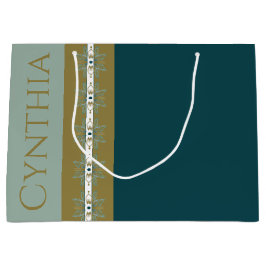 Sacola Para Presentes Grande Turquesa Dourada Elegante