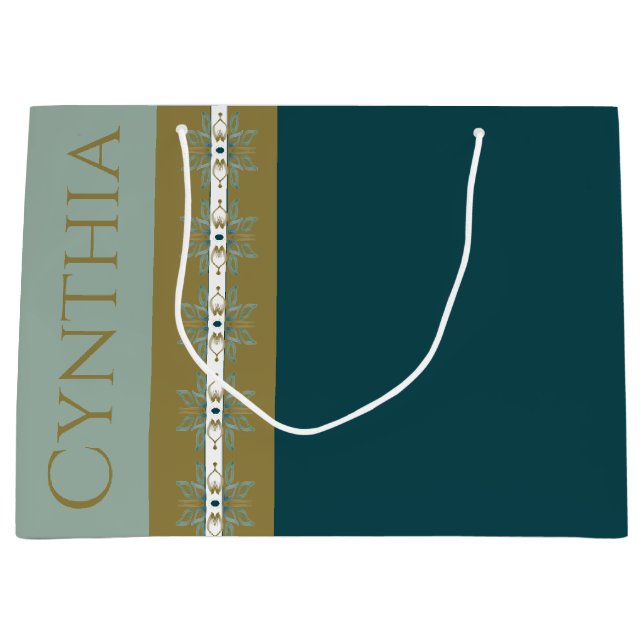 Sacola Para Presentes Grande Turquesa Dourada Elegante (Frente)