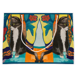 Sacola Para Presentes Grande Tuxedo Cat Folk Art