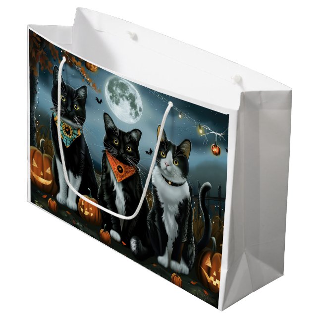 Sacola Para Presentes Grande Tuxedo Cat Halloween Spooky (Frente inclinada)
