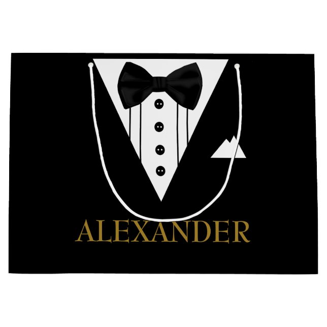 Sacola Para Presentes Grande Tuxedo Personalizado Casamento De Padrinho de casa (Frente)