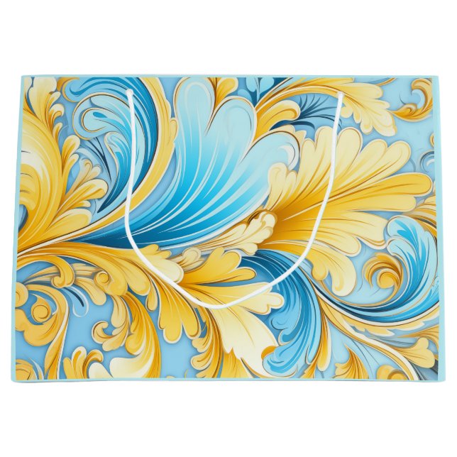 Sacola Para Presentes Grande Ukrainian blue and yellow art motifs  (Frente)