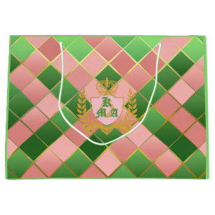 Sacola Para Presentes Grande Ultra Chic Preppy Rosa Verde Xadrez Monograma Bras