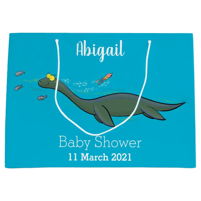 Sacola Para Presentes Grande Um belo e feliz cartoon de monstro do mar, plesios (Frente)