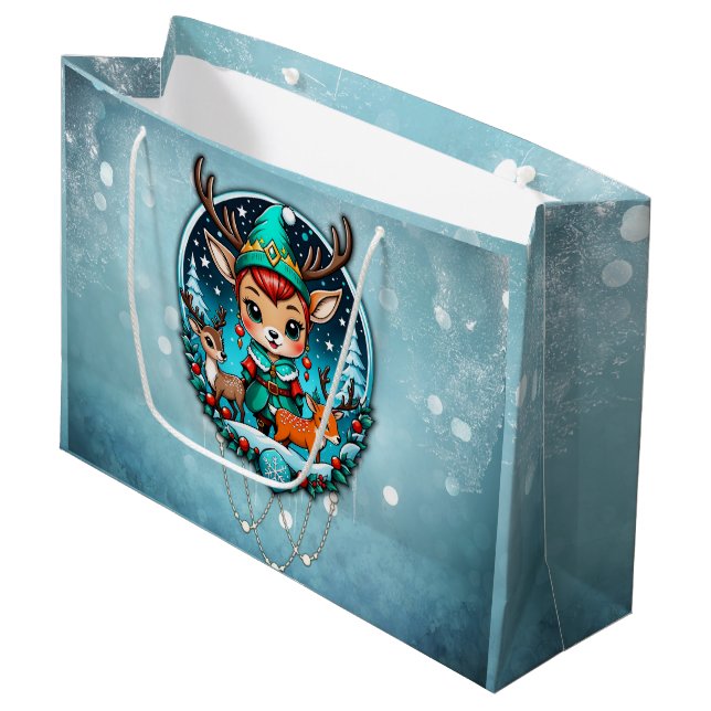 Sacola Para Presentes Grande Um belo estilo cartoon rener elf (Frente inclinada)