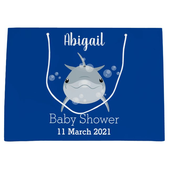 Sacola Para Presentes Grande Um bonito e feliz desenho animado de golfinho kawa (Frente)