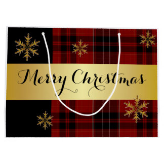 Sacola Para Presentes Grande Um Elegante Dourado com Natal Xadrez