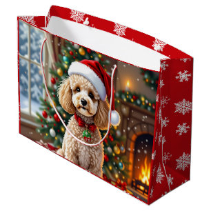 Sacola Para Presentes Grande Um Fofa Poodle Festivo Natal