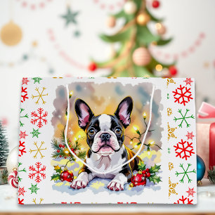 Sacola Para Presentes Grande Um Natal Doce de Boston Terrier
