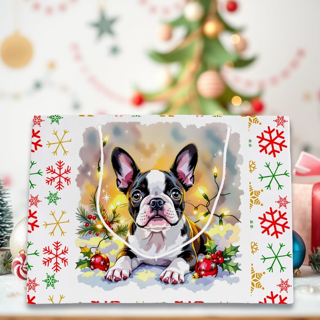 Sacola Para Presentes Grande Um Natal Doce de Boston Terrier (Criador carregado)