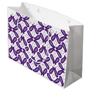Sacola Para Presentes Grande Um padrão simétrico com m branco e roxo