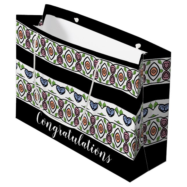 Sacola Para Presentes Grande Um Parabéns moderno padrão (Frente inclinada)