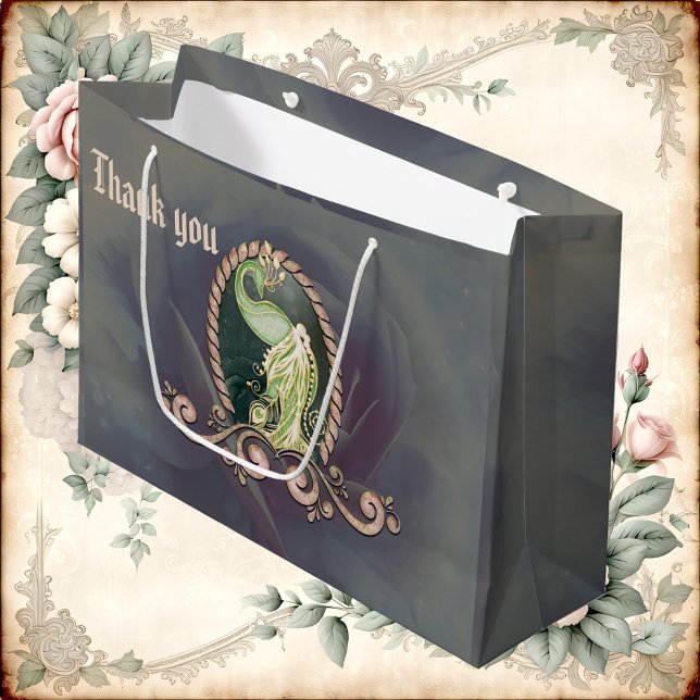 Sacola Para Presentes Grande Um pavão majestoso em ouro e verde. (Criador carregado)