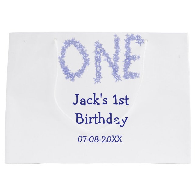 Sacola Para Presentes Grande Um primeiro aniversario moderno de menino brilhant (Frente)