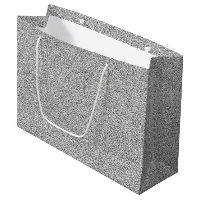 Sacola Para Presentes Grande Uma bolsa de presente cinza com alças brancas (Frente inclinada)