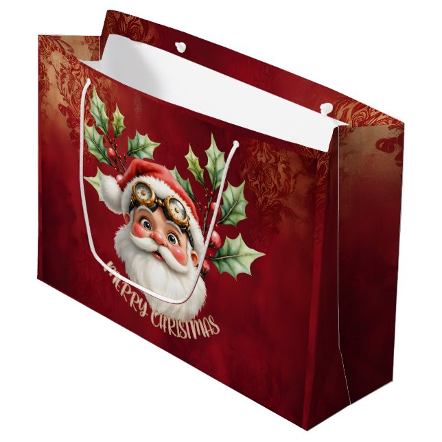 Sacola Para Presentes Grande Uma galinha-branca Santa Claus (Frente inclinada)