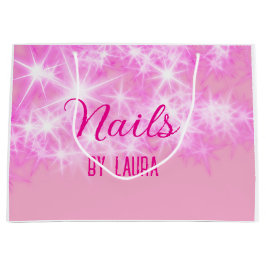 Sacola Para Presentes Grande Unhas com brilho pastel rosa adicionar nome site q