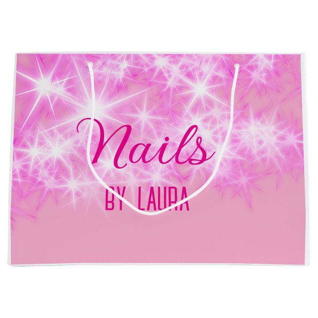 Sacola Para Presentes Grande Unhas com brilho pastel rosa adicionar nome site q (Frente)