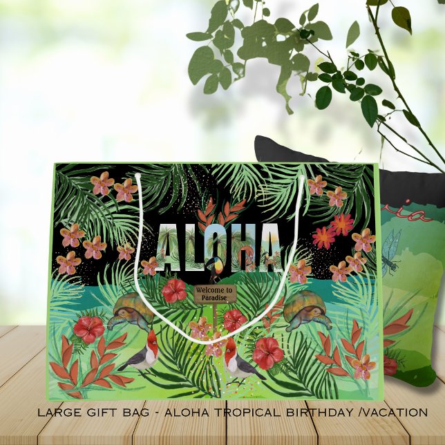 Sacola Para Presentes Grande Única Vibrante Aquarela Aloha Paraíso Tropical (Unique Vibrant Watercolor Aloha Tropical Paradise Large Gift Bag )