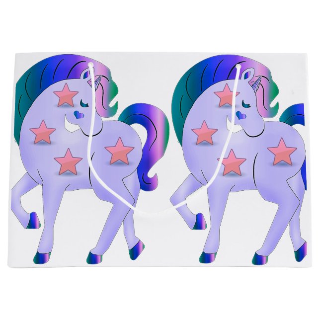 Sacola Para Presentes Grande Unicórnios Roxos Cutis (Frente)