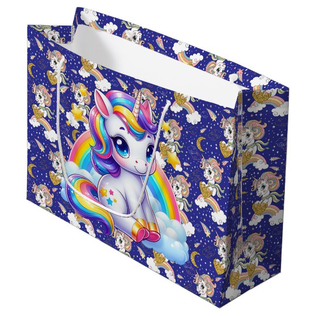 Sacola Para Presentes Grande Unicorns and Rainbows  (Frente inclinada)